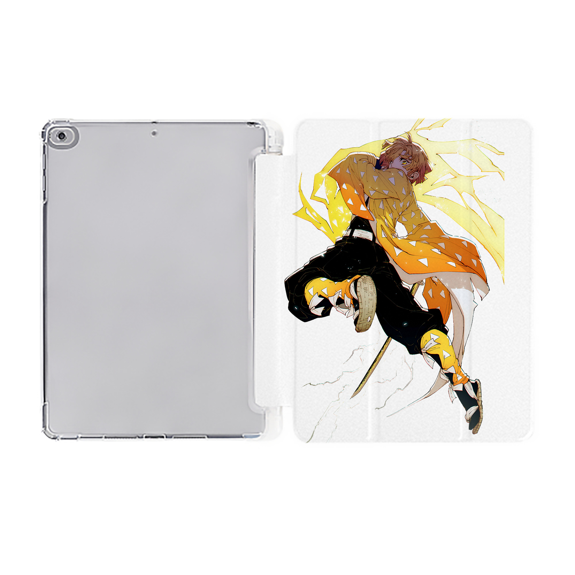 （画像用） 鬼滅の刃（きめつのやいば）我妻 善逸／あがつま ぜんいつ Agatsuma Zenitsu IPad ケース ペン収納付き 三つ折りスタンド PUレザー×シリコン 対応機種9.5/10.5/10.9インチ